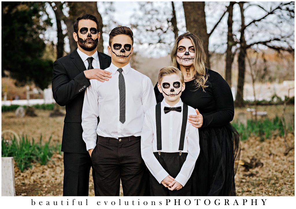 Skull Family Photo in cemetery
