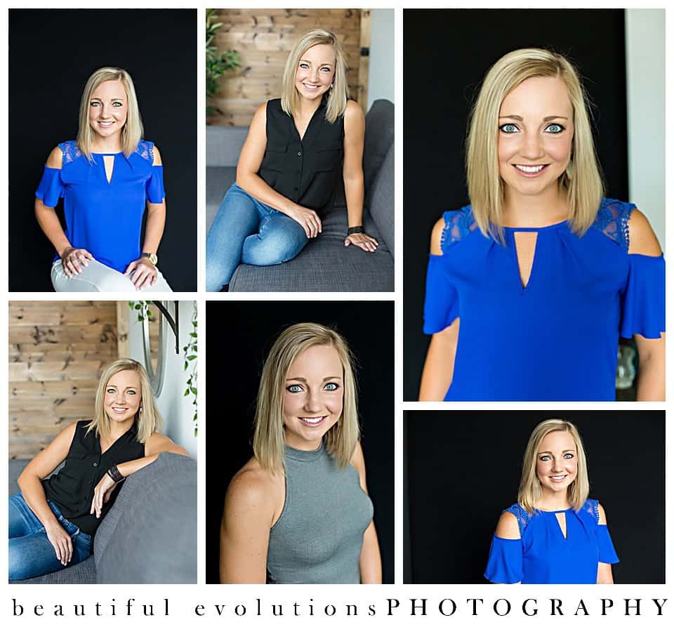 woman headshots in blue and black